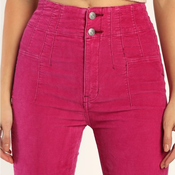New Free People Jayde Magenta High Rise Flared Corduroy Pants - Picture 4 of 10